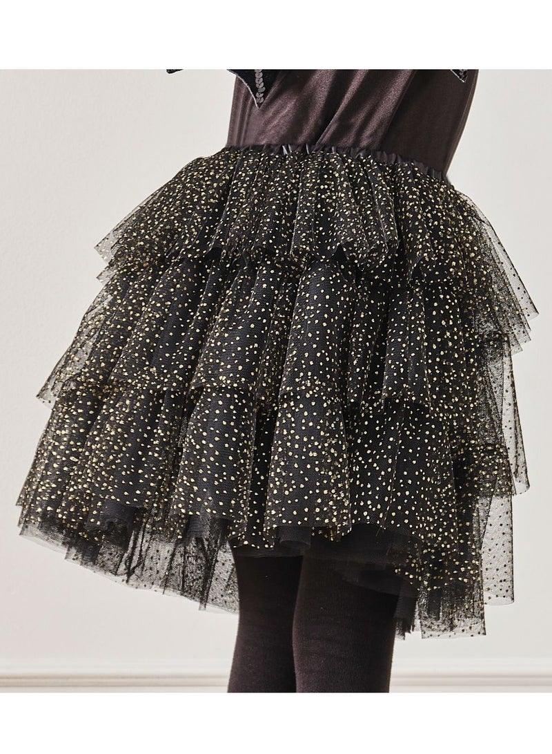 Ginger Ray Sparkle Black and Gold Tiered Tutu 5-7 Years - Fancy Party Tutu for Kids? Dress-Up and Celebrations