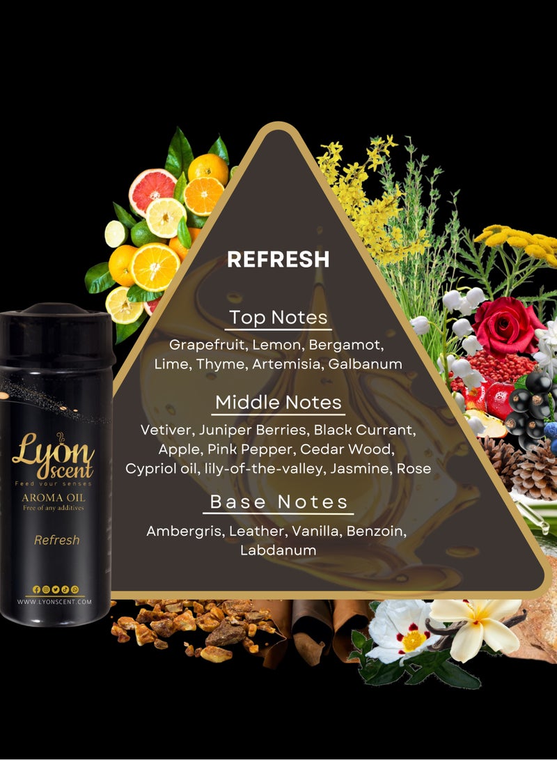 Lyon Scent Aroma Oil, 100% Pure Oil, Perfume for Air Freshener, Diffuser Aroma, Fragrance Oil, Air Freshener Oil refill, Essential Scented Oil, Luxurious Scent (REFRESH)