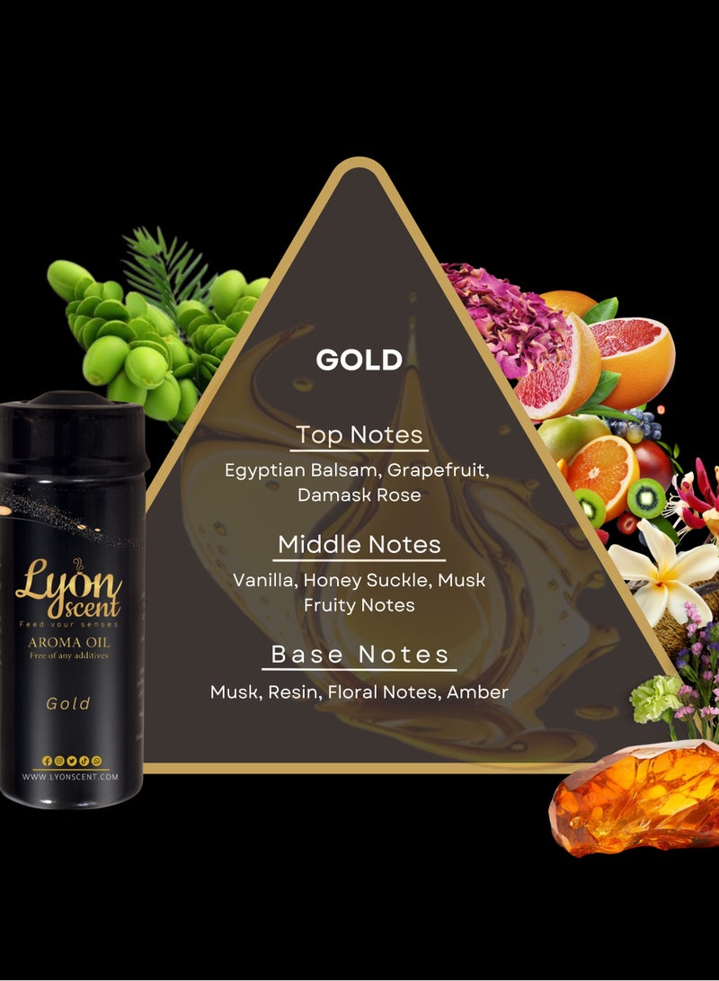 Lyon Scent Aroma Oil, 100% Pure Oil, Perfume for Air Freshener, Diffuser Aroma, Fragrance Oil, Air Freshener Oil refill, Essential Scented Oil, Luxurious Scent (GOLD)