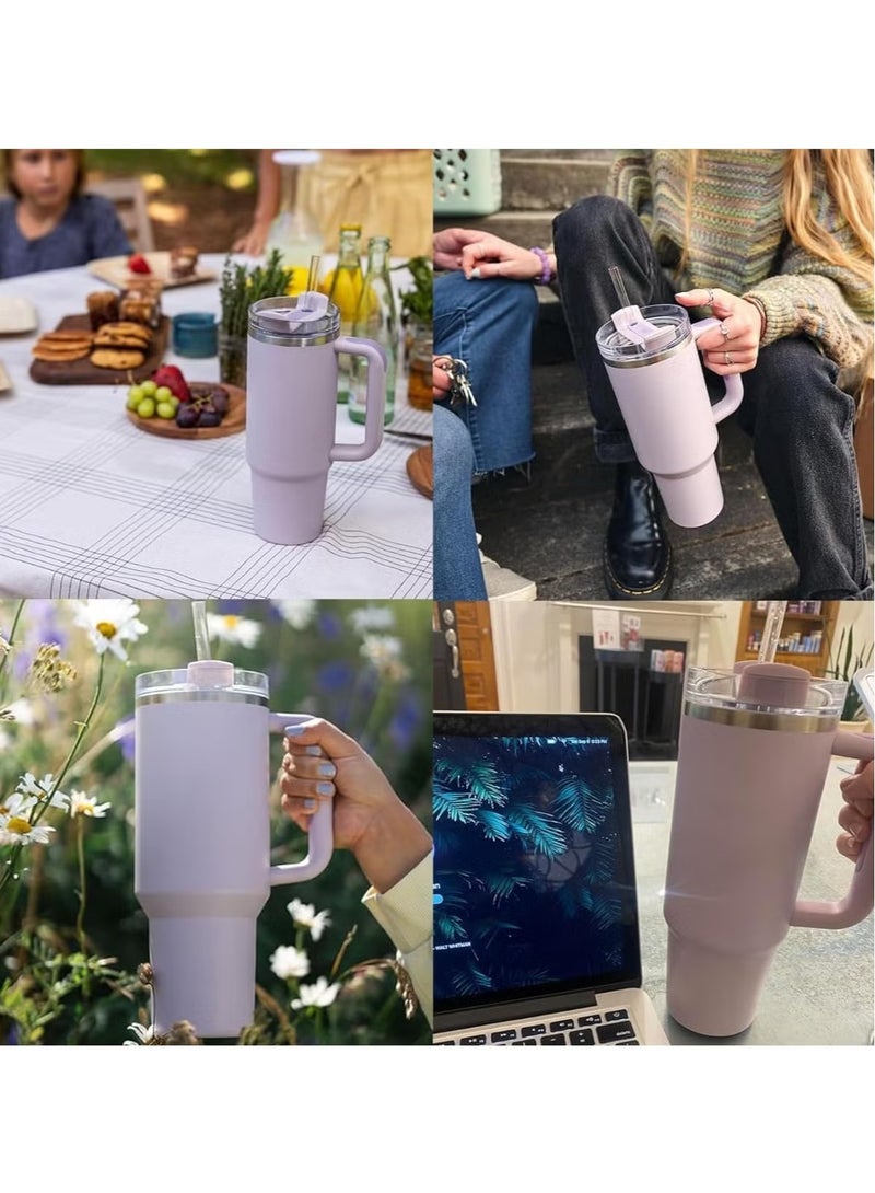 40oz Tumbler with Carry Loop & Handle, Vacuum Insulated Stainless Steel Reusable Water Bottle, Travel Mug, Leak Proof Lid, Straw, for Iced Coffee & Tea, Mauve