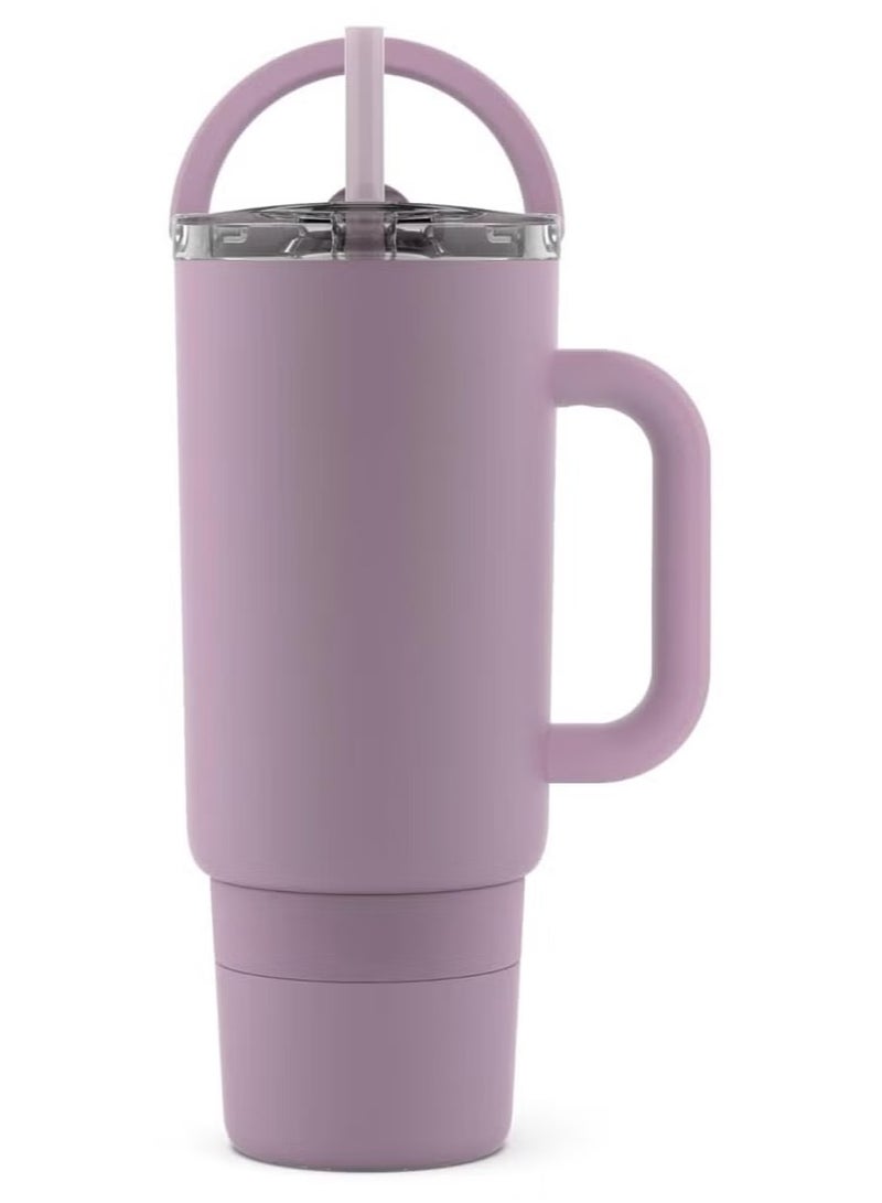 40oz Tumbler with Carry Loop & Handle, Vacuum Insulated Stainless Steel Reusable Water Bottle, Travel Mug, Leak Proof Lid, Straw, for Iced Coffee & Tea, Mauve