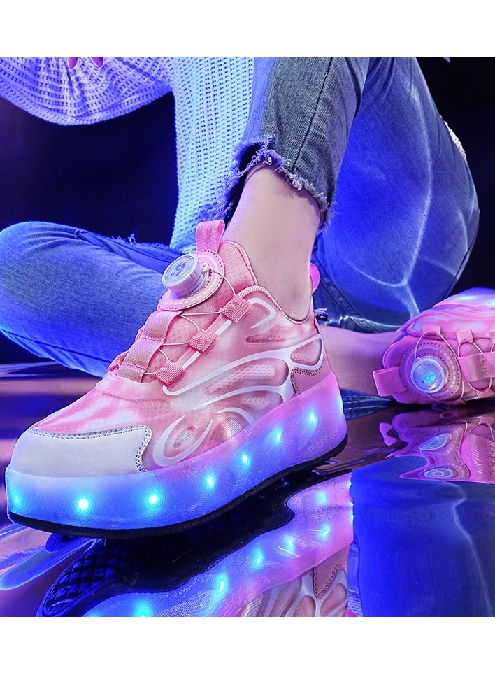 Double Wheel LED Flash Light Fashion Shiny Sneaker Skate Heelys Shoes With Lightning Sole