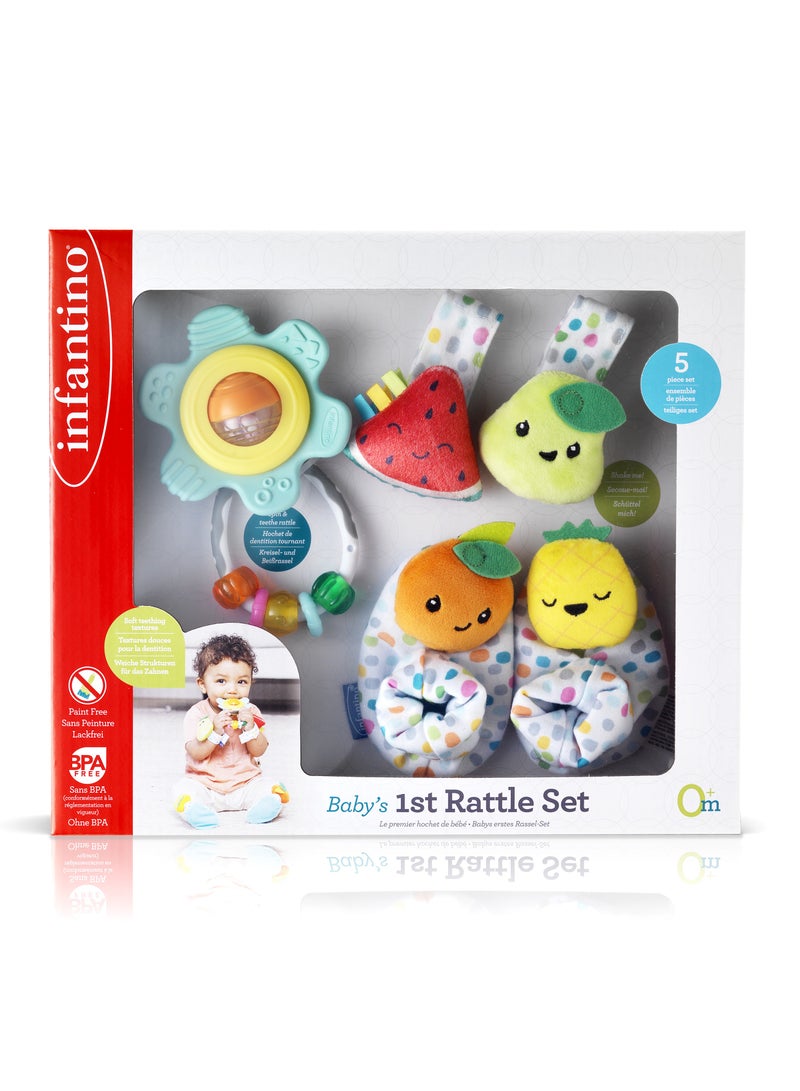 Baby 1st Rattle Bundle Gift Set Wrist  And Foot Rattles Spin And Teether Gummy Rattle Fruit Themed 3-Piece Value Set - Suitable For 0 Months And Above