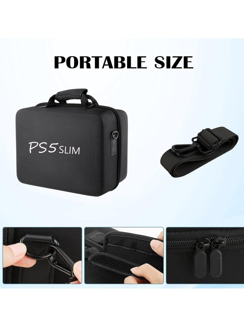 Travel Storage Bag For PS5 Slim - Shockproof Hard Shell Bag- Luxury Waterproof Shoulder Bag For Playstation 5 Slim, Console & Accessories Storage Organizer (Double Black)