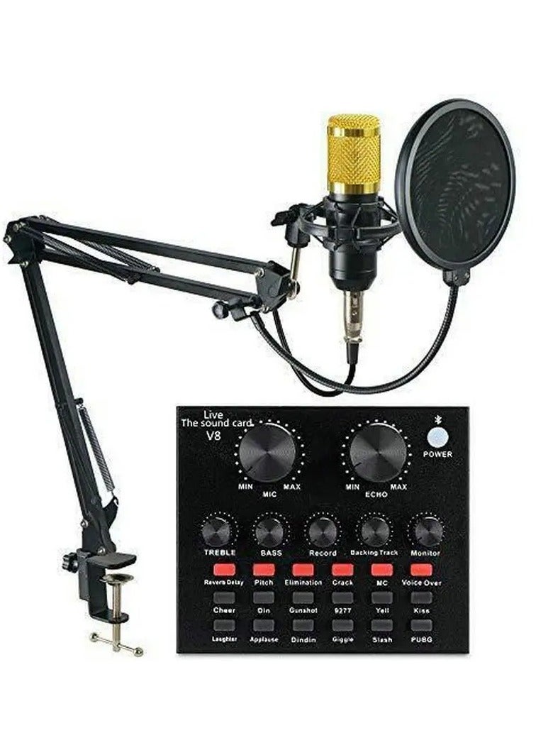 V8 Audio Mixer BM800 Condenser Microphone Live Sound Card BT USB Game DSP Recording Professional Streaming