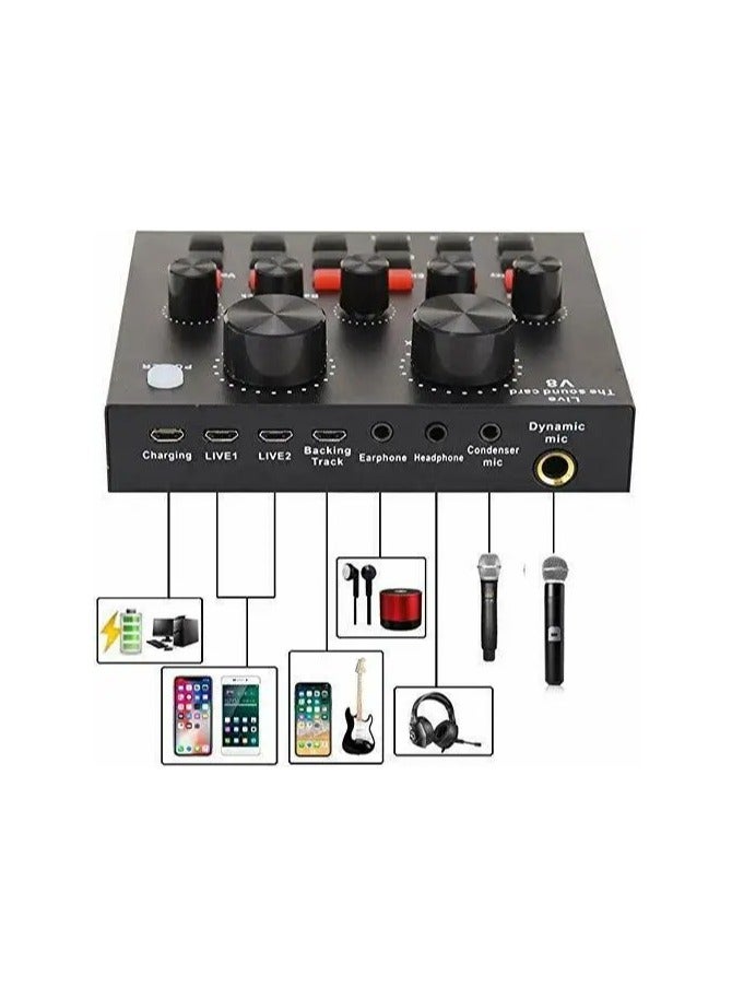 V8 Audio Mixer BM800 Condenser Microphone Live Sound Card BT USB Game DSP Recording Professional Streaming