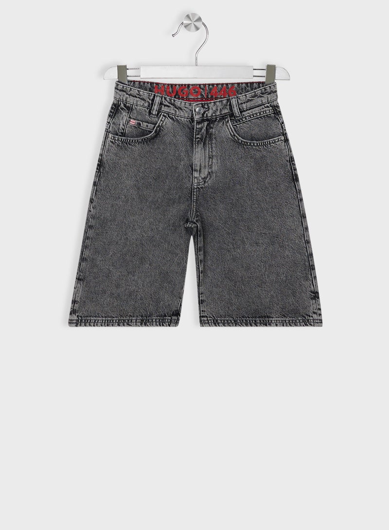 Kids' loose-fit shorts in gray cotton denim