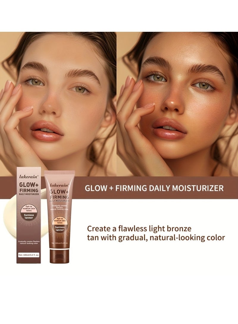 100ml Glow Firming Daily Moisturizer Natural Light Bronze Sunless Tanner Moisturizing Hydrating Nourishing Glow Tanner Fair to Medium Skin Tones Tanning Cream Moisturizer