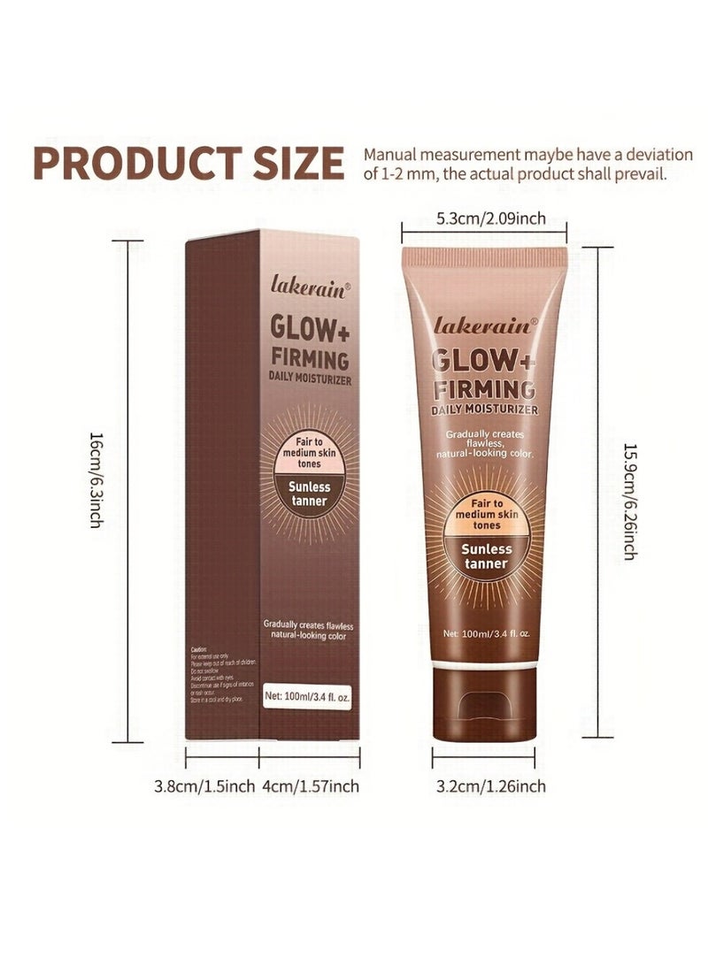 100ml Glow Firming Daily Moisturizer Natural Light Bronze Sunless Tanner Moisturizing Hydrating Nourishing Glow Tanner Fair to Medium Skin Tones Tanning Cream Moisturizer