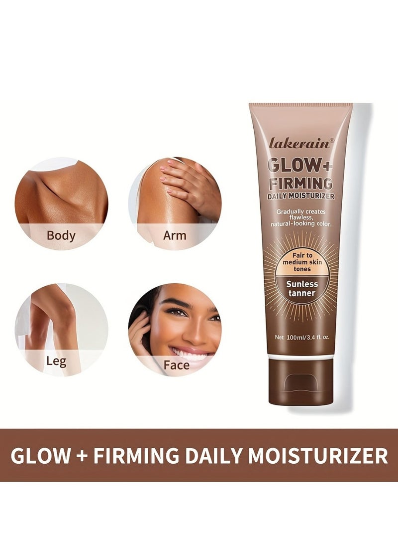 100ml Glow Firming Daily Moisturizer Natural Light Bronze Sunless Tanner Moisturizing Hydrating Nourishing Glow Tanner Fair to Medium Skin Tones Tanning Cream Moisturizer