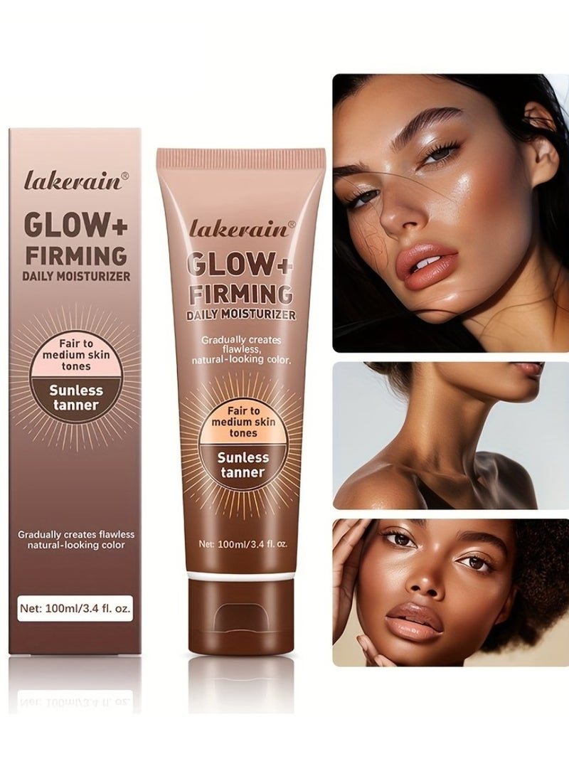 100ml Glow Firming Daily Moisturizer Natural Light Bronze Sunless Tanner Moisturizing Hydrating Nourishing Glow Tanner Fair to Medium Skin Tones Tanning Cream Moisturizer