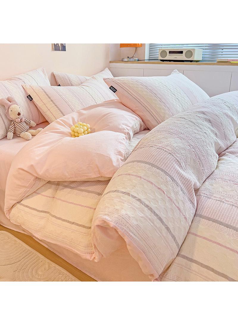 Cotton Satin Duvet Cover Set Solid Color Striped Jacquard 4pcs Cotton 60S Soft Comforter Cover Bed Sheet Pillowcases Bedding Set