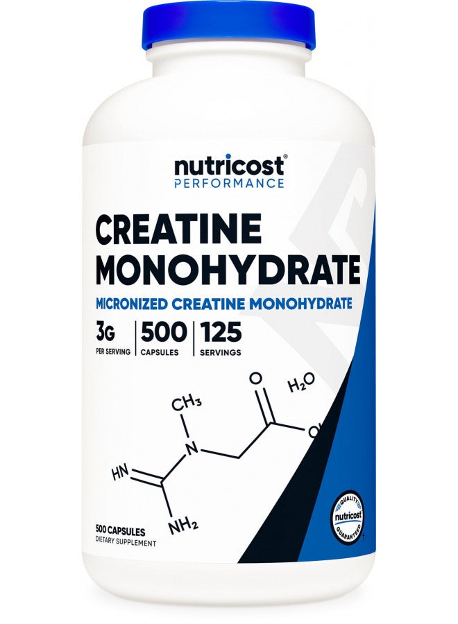 Nutricost Micronized Creatine Monohydrate 3,000mg 500 Capsules, 125 Servings, 750mg of Creatine Monohydrate Per Capsule