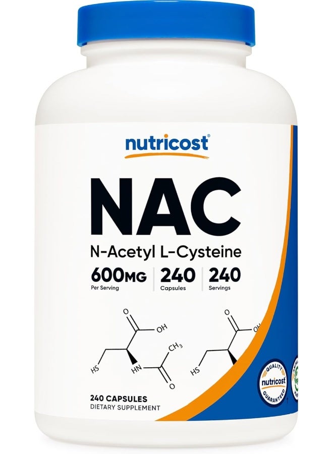 N-Acetyl L-Cysteine 600Mg, 240 Veggie Capsules - Non-Gmo, Gluten Free, Vegetable Caps