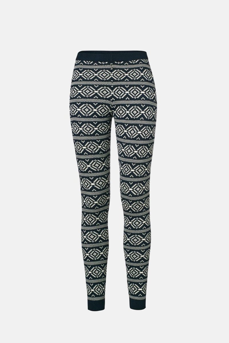 Women Abstract Knitted Leggings, Navy