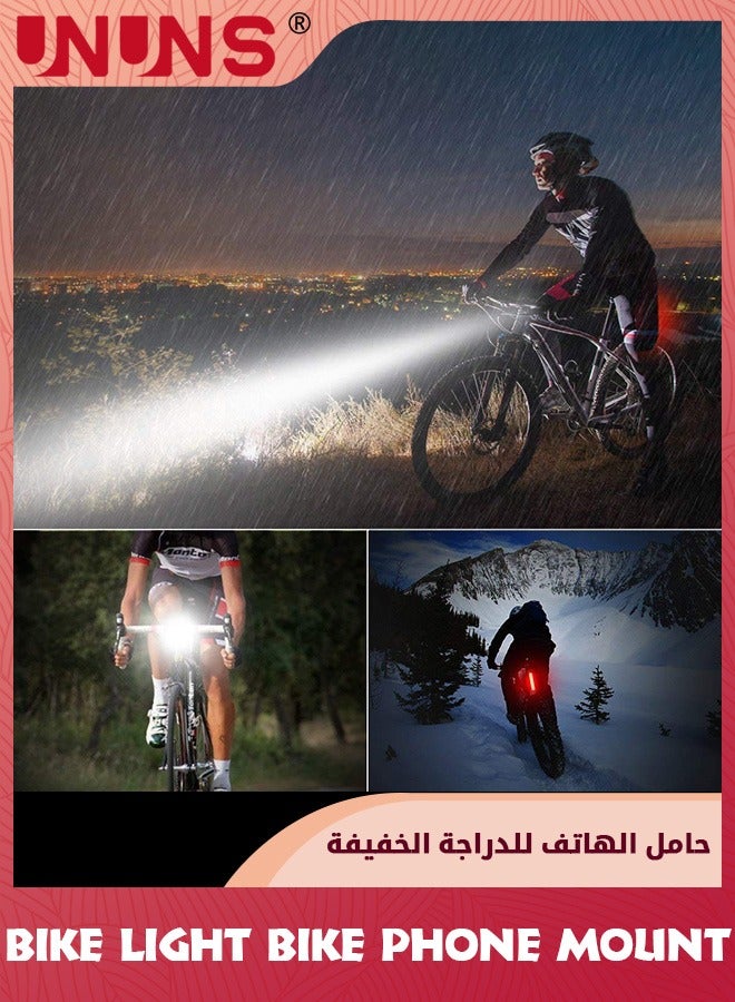 Bike Phone Mount And Front Light Set,USB Rechargeable Bike Light And Phone Holder,Adjustable Bicycle Holder Handlebar Bicycle Headlight With Horn Trumpet,Fits Mountain Bike