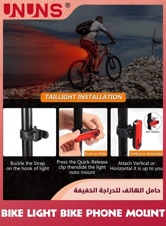 Bike Phone Mount And Front Light Set,USB Rechargeable Bike Light And Phone Holder,Adjustable Bicycle Holder Handlebar Bicycle Headlight With Horn Trumpet,Fits Mountain Bike