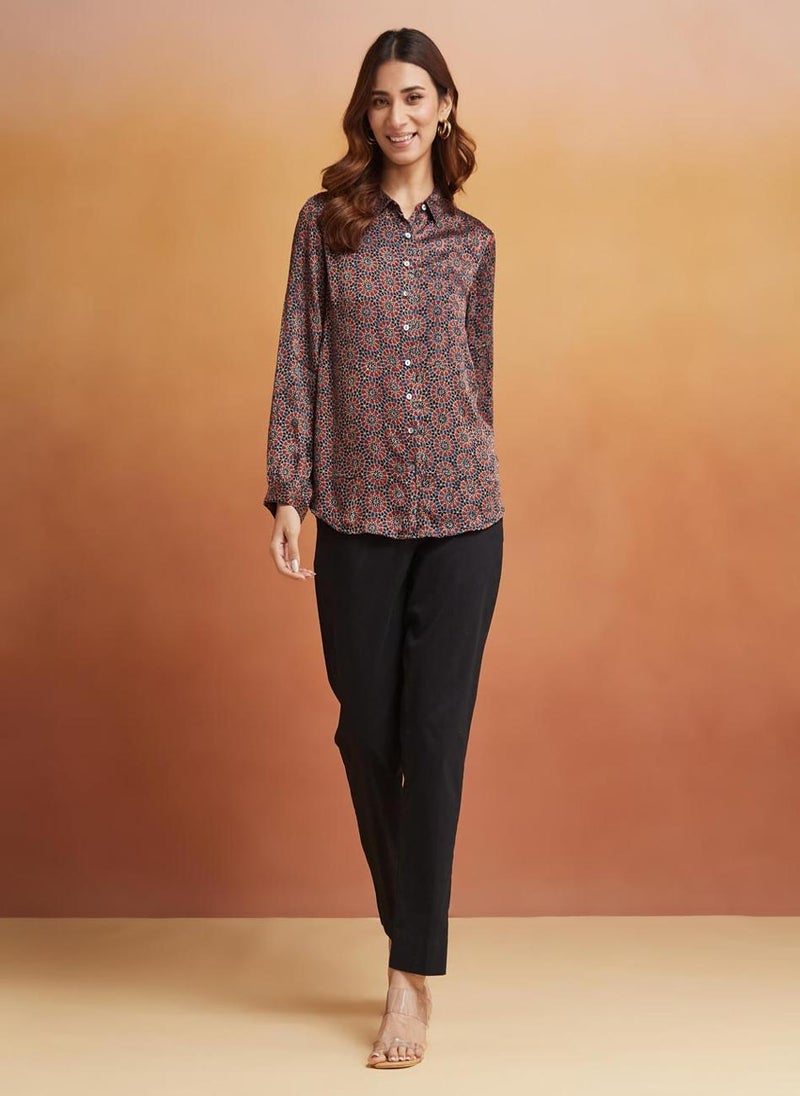 Red Rayon Blend Printed Shirt