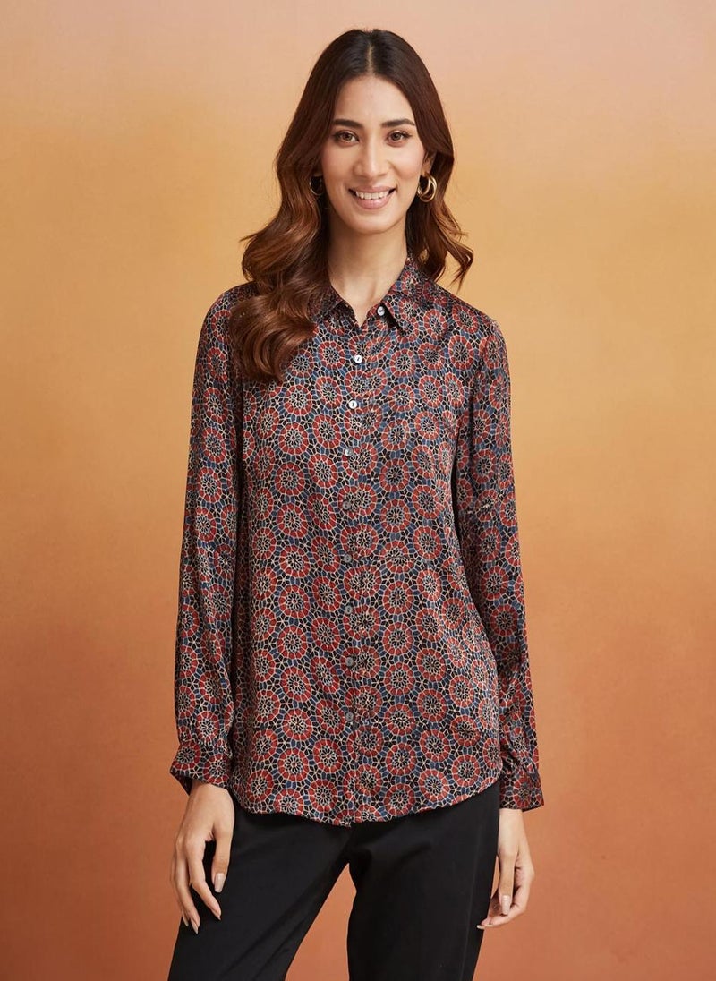 Red Rayon Blend Printed Shirt