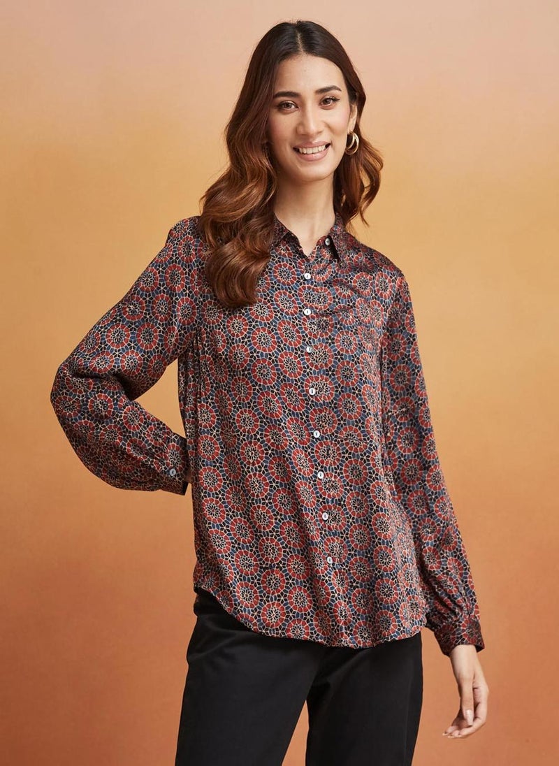 Red Rayon Blend Printed Shirt