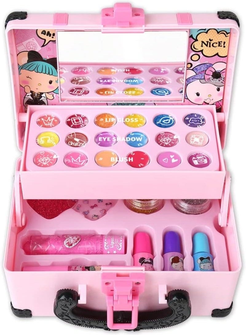 Kids Makeup Kit for Girl Washable Real Cosmetic, Safe & Non-Toxic Little Girls Makeup Set with Fashion Portable Makeup Box for 3-12 Year Old Kids Toddler Girl Toys Birthday Gift