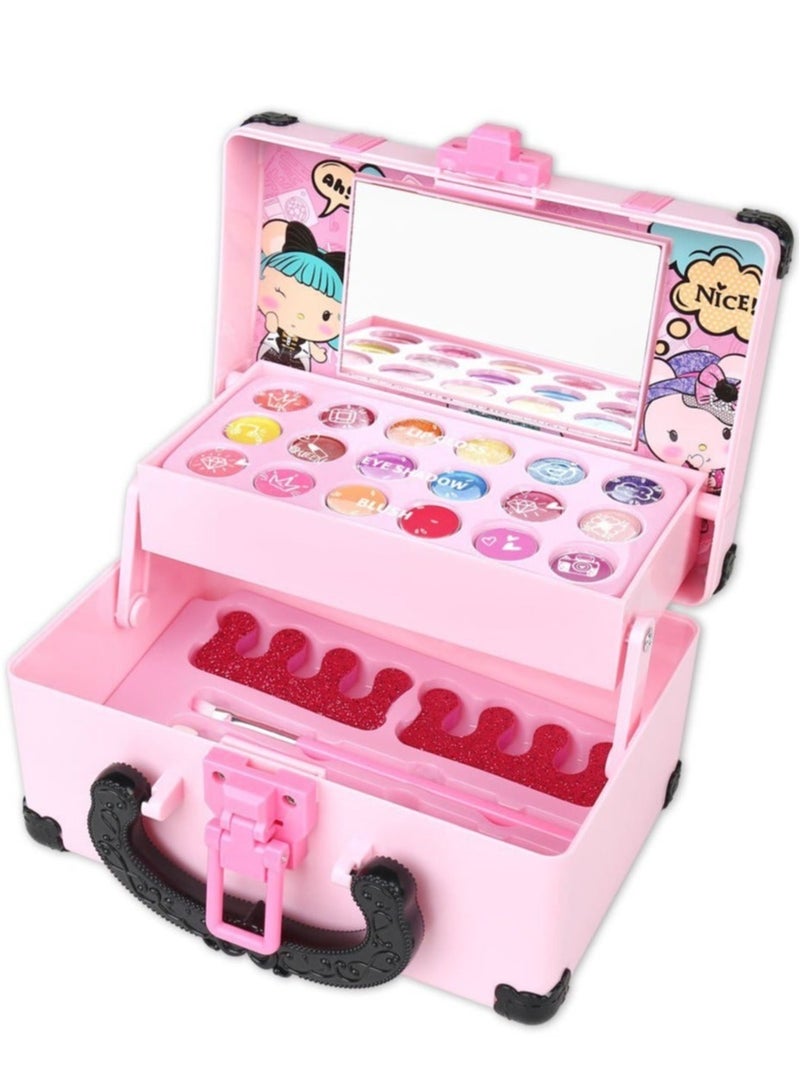 Kids Makeup Kit for Girl Washable Real Cosmetic, Safe & Non-Toxic Little Girls Makeup Set with Fashion Portable Makeup Box for 3-12 Year Old Kids Toddler Girl Toys Birthday Gift