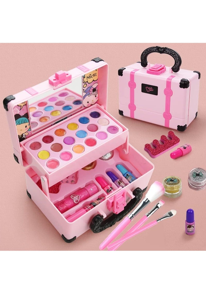 Kids Makeup Kit for Girl Washable Real Cosmetic, Safe & Non-Toxic Little Girls Makeup Set with Fashion Portable Makeup Box for 3-12 Year Old Kids Toddler Girl Toys Birthday Gift