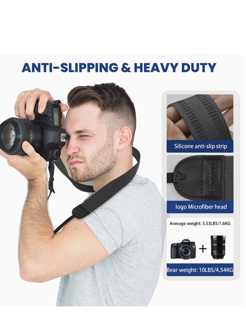 Adjustable Camera Sling Shoulder Strap with Quick Release Buckles, 1.5 Inch Wide Woven Neck Strap for Nikon Canon Sony DSLR Cameras in Black