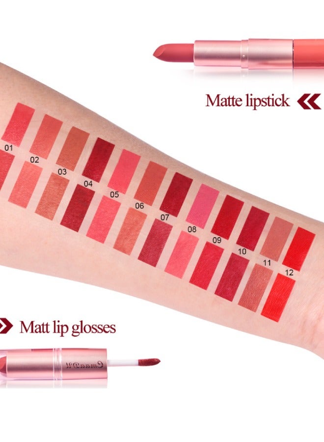 2-in-1 lip balm Lipstick and lip lacquer Creamy matte finish Vivid long-lasting color Vegan formula Soft matte lipstick Color: Dark red