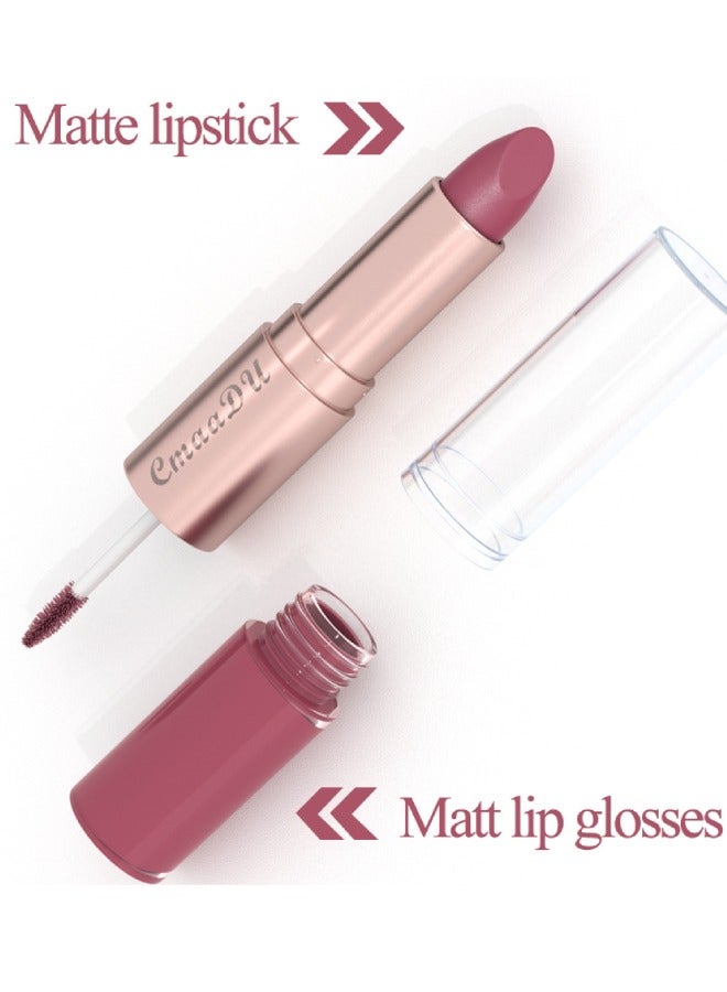 2-in-1 lip balm Lipstick and lip lacquer Creamy matte finish Vivid long-lasting color Vegan formula Soft matte lipstick Color: Dark red