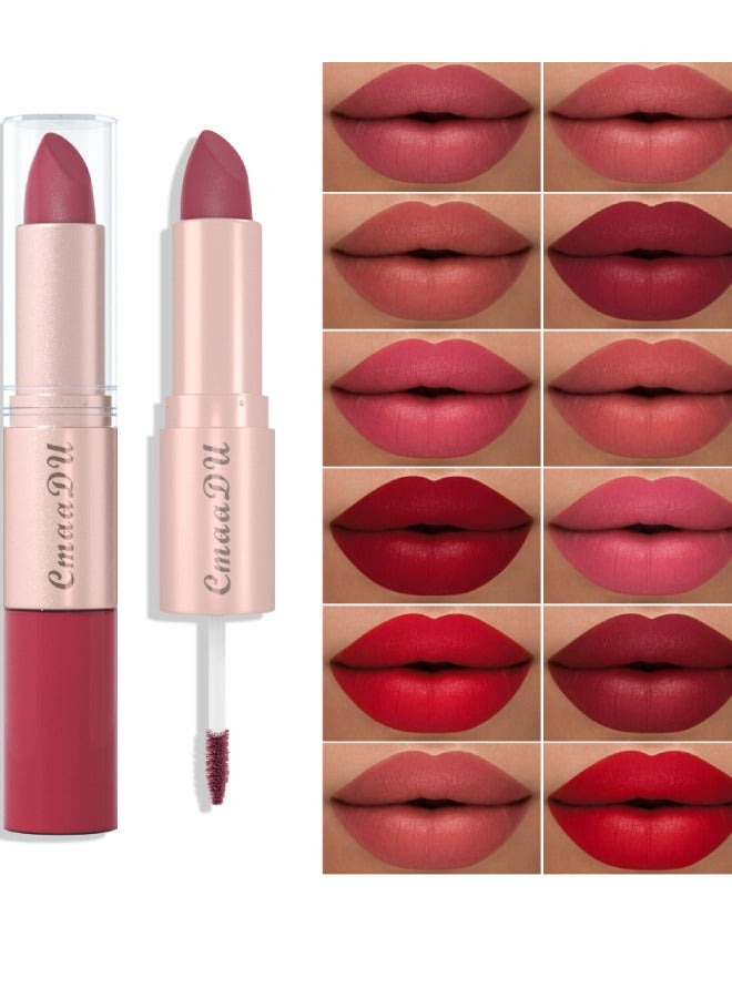 2-in-1 lip balm Lipstick and lip lacquer Creamy matte finish Vivid long-lasting color Vegan formula Soft matte lipstick Color: Dark red
