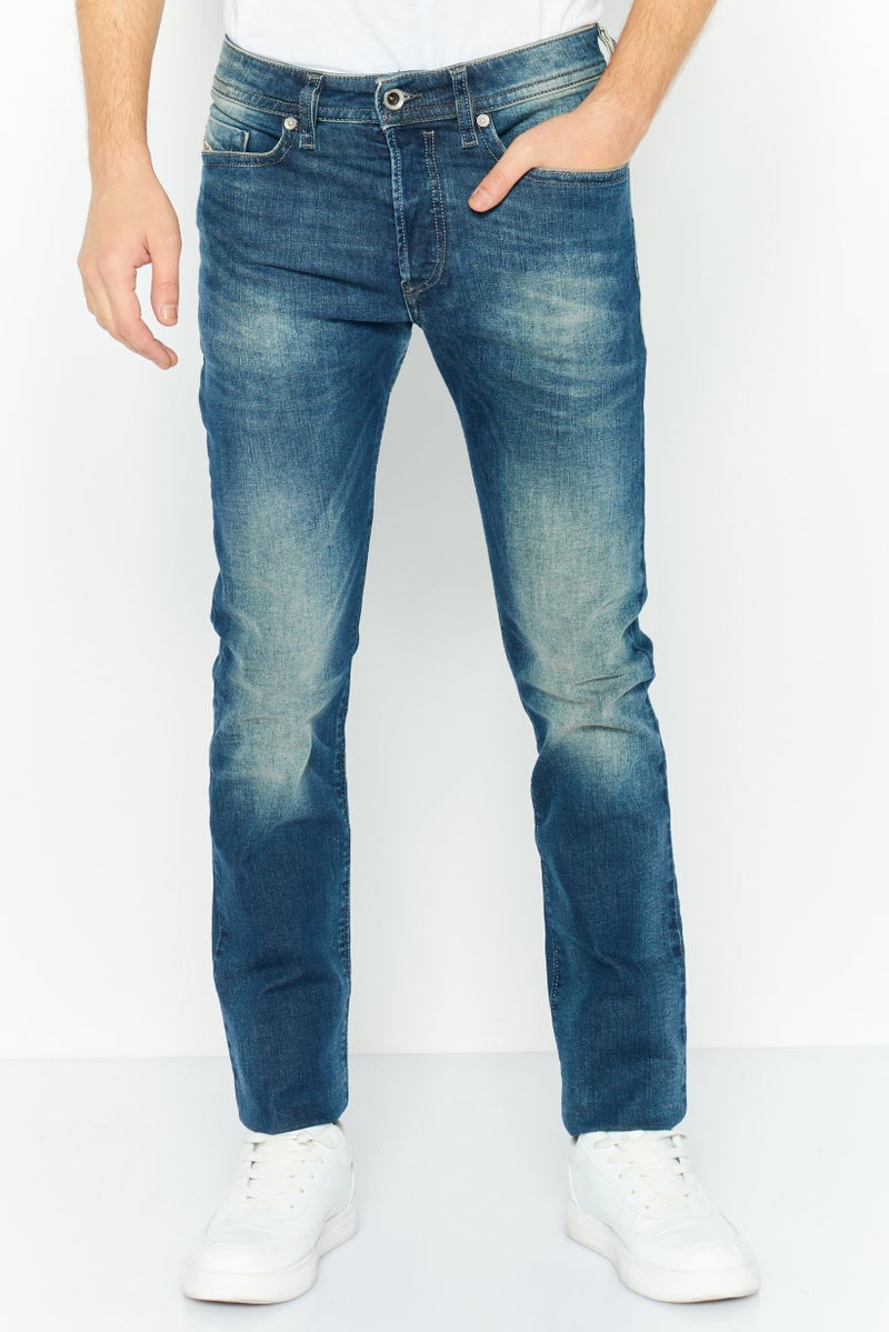 Men Regular Slim Washed Tapered Jeans, Navy