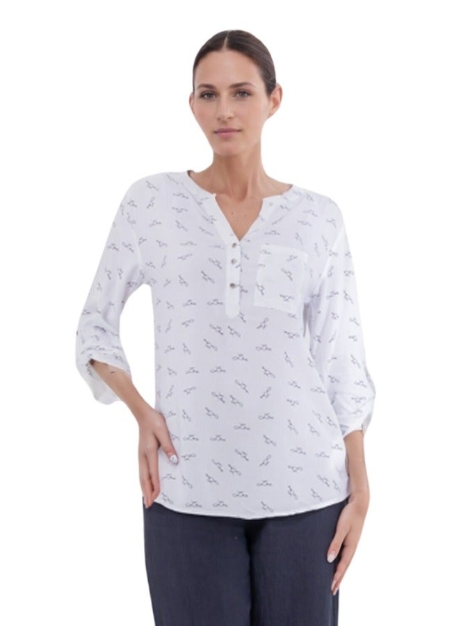 Love Script Print V-Neck Blouse - White