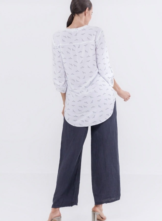 Love Script Print V-Neck Blouse - White