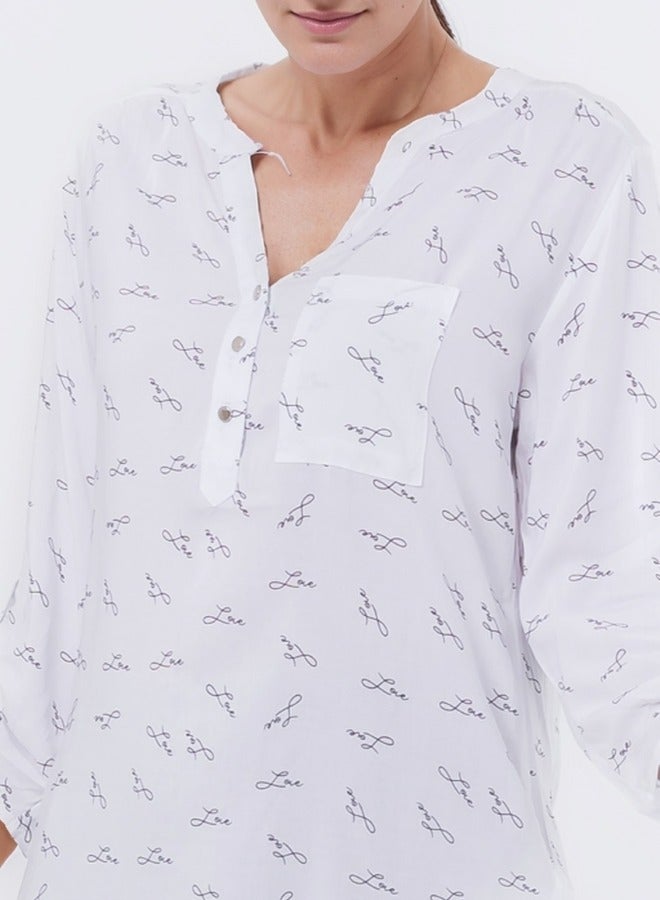 Love Script Print V-Neck Blouse - White