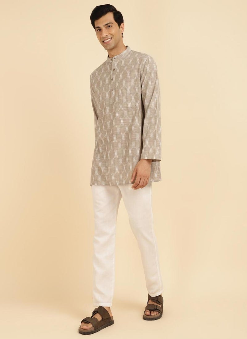 Grey Cotton Ikat Woven Short Kurta