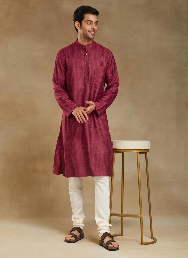 Maroon Viscose Blend Dobby Long Kurta