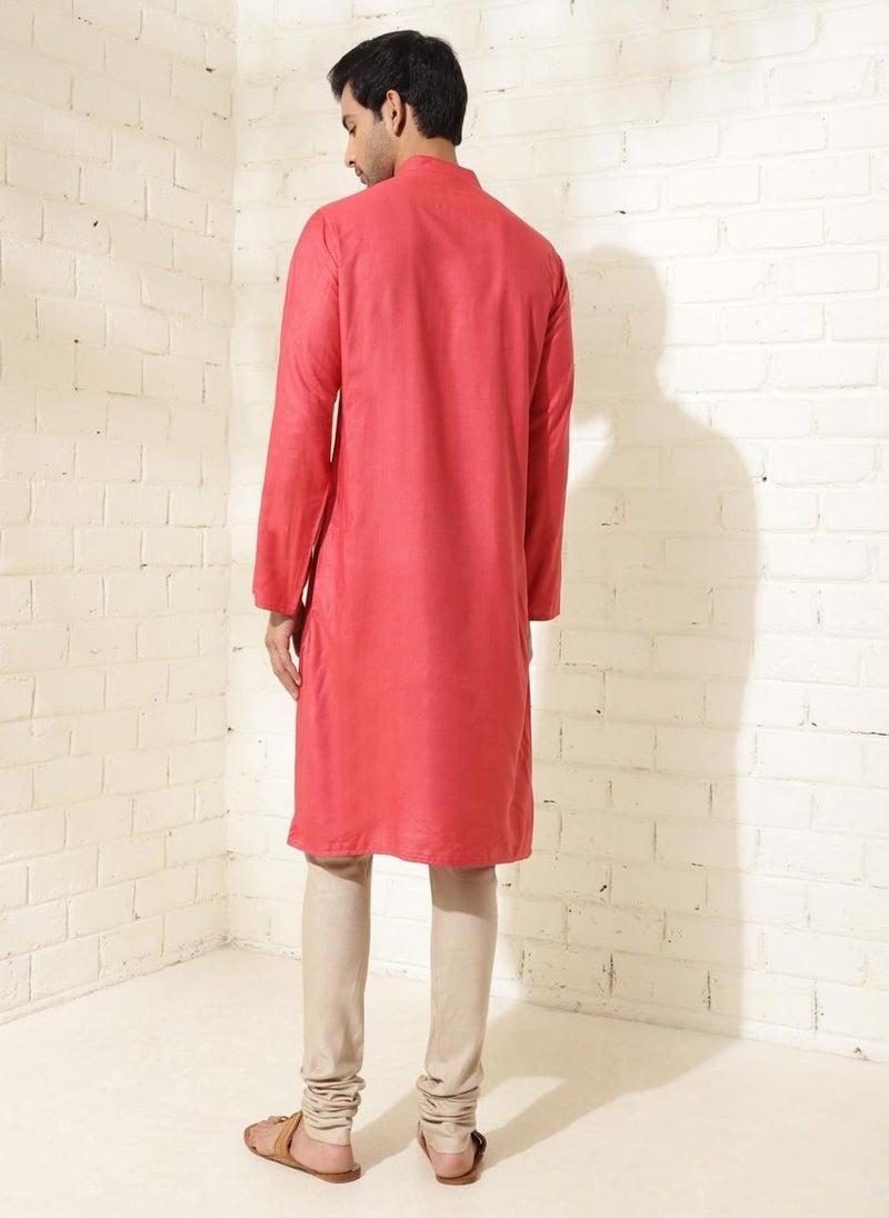 Red Viscose Silk Slim Fit Long Kurta