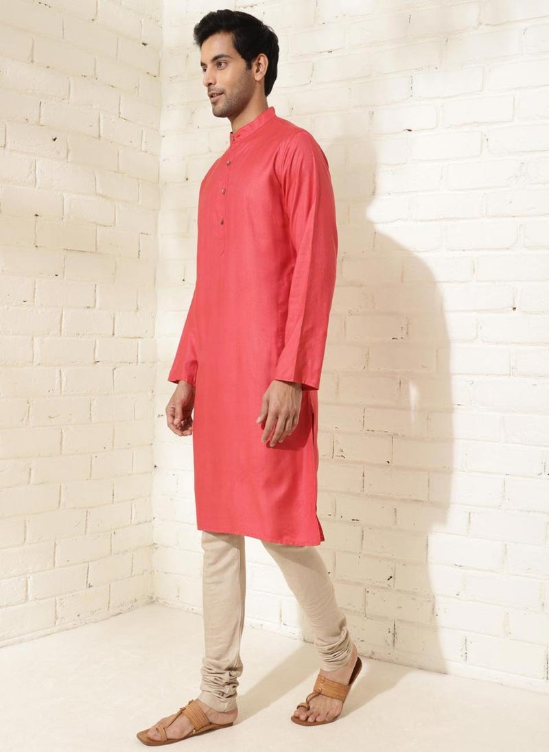 Red Viscose Silk Slim Fit Long Kurta