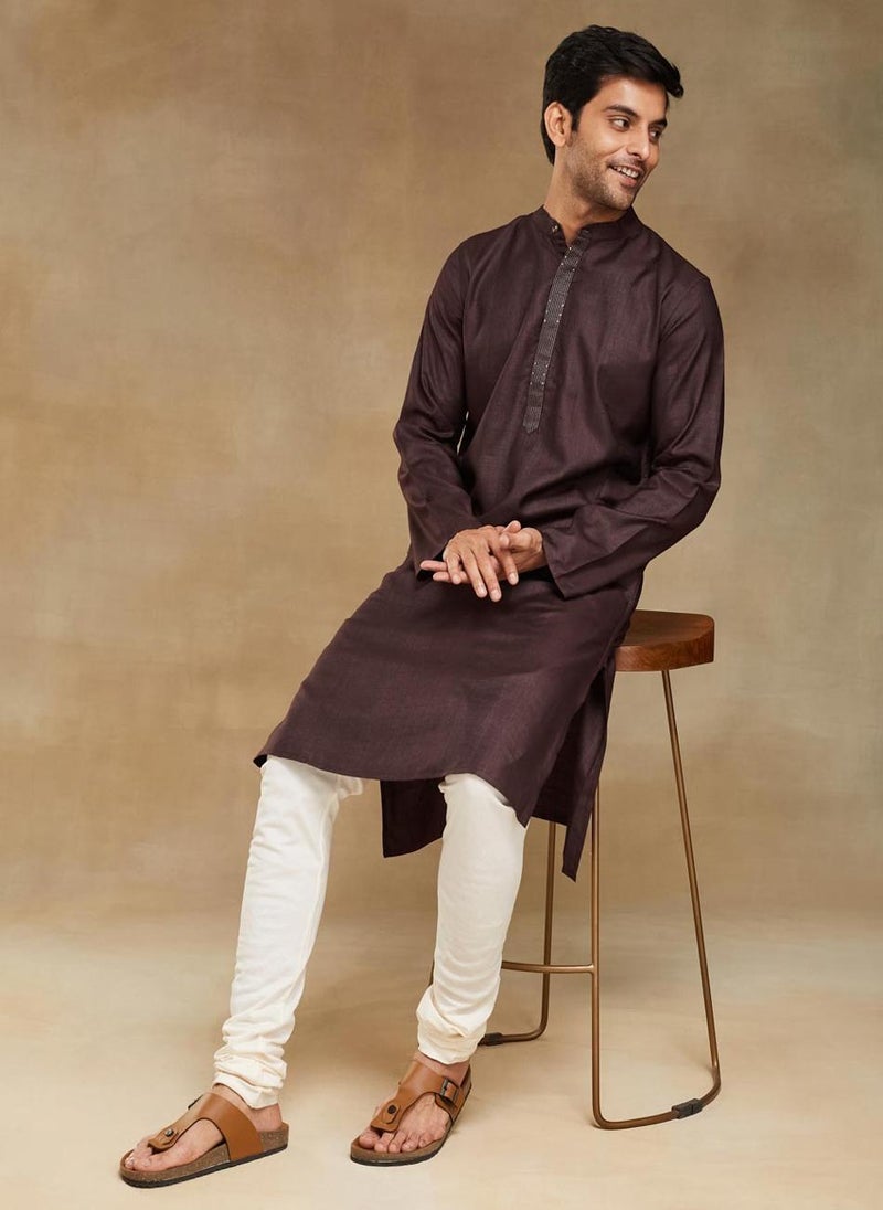 Wine Viscose Silk Slim Fit Long Kurta