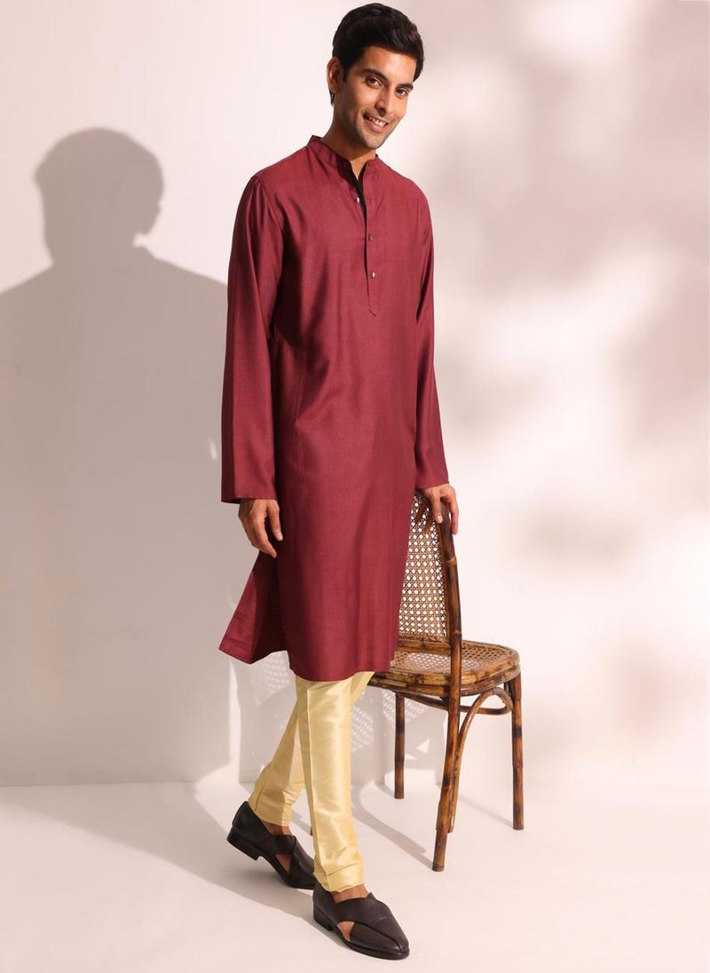 Wine Viscose Silk Slim Fit Long Kurta