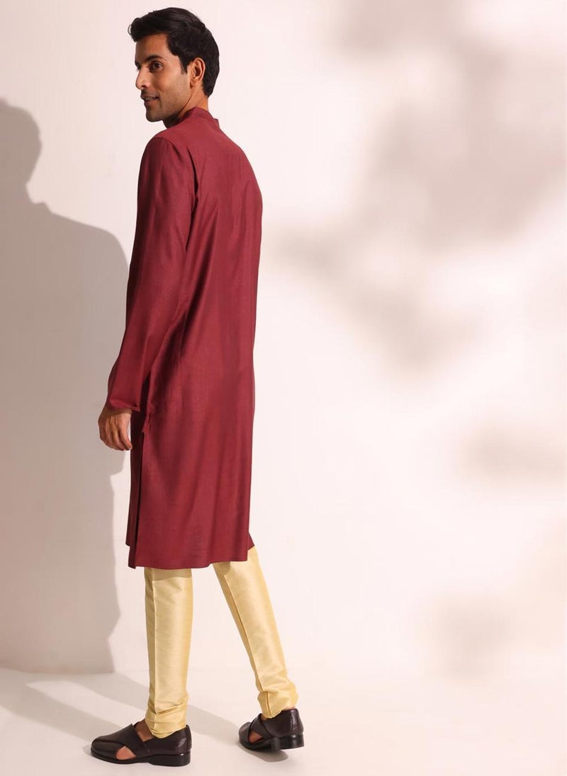 Wine Viscose Silk Slim Fit Long Kurta