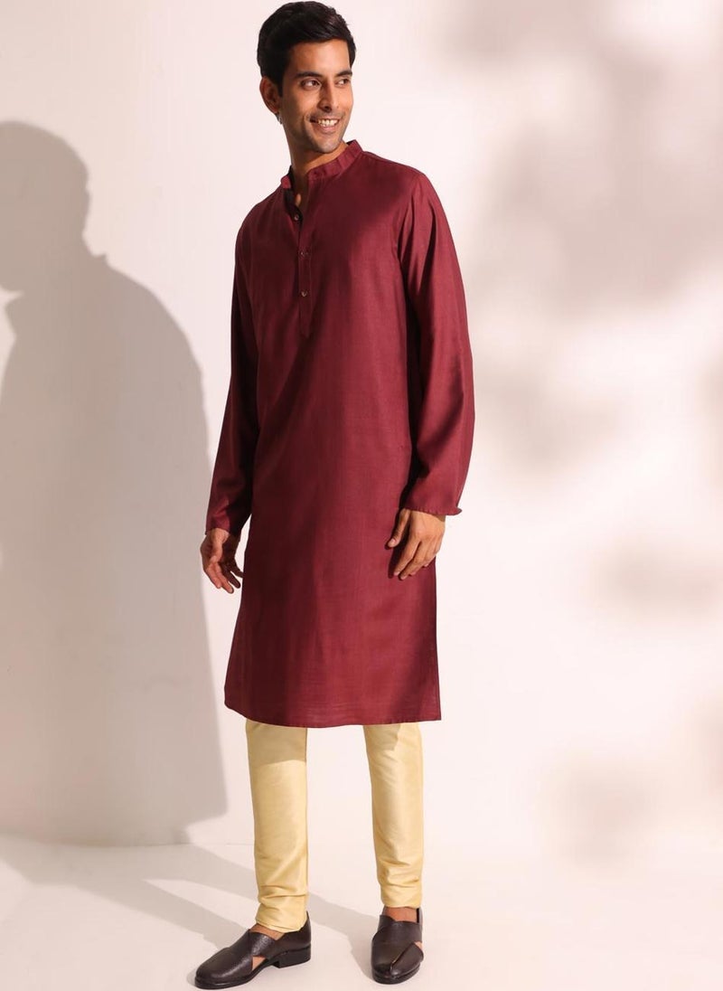 Wine Viscose Silk Slim Fit Long Kurta