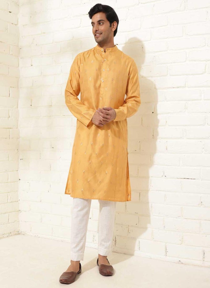 Mustard Viscose Blend Woven Slim Fit Long Kurta