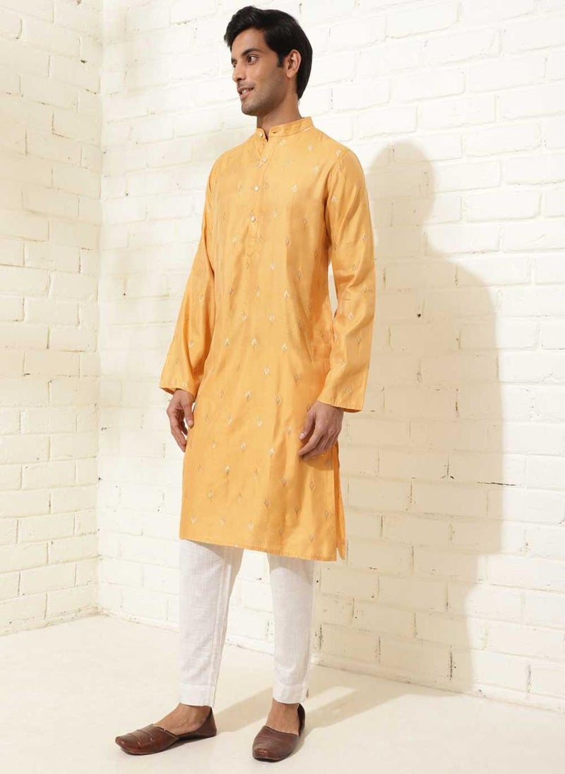 Mustard Viscose Blend Woven Slim Fit Long Kurta