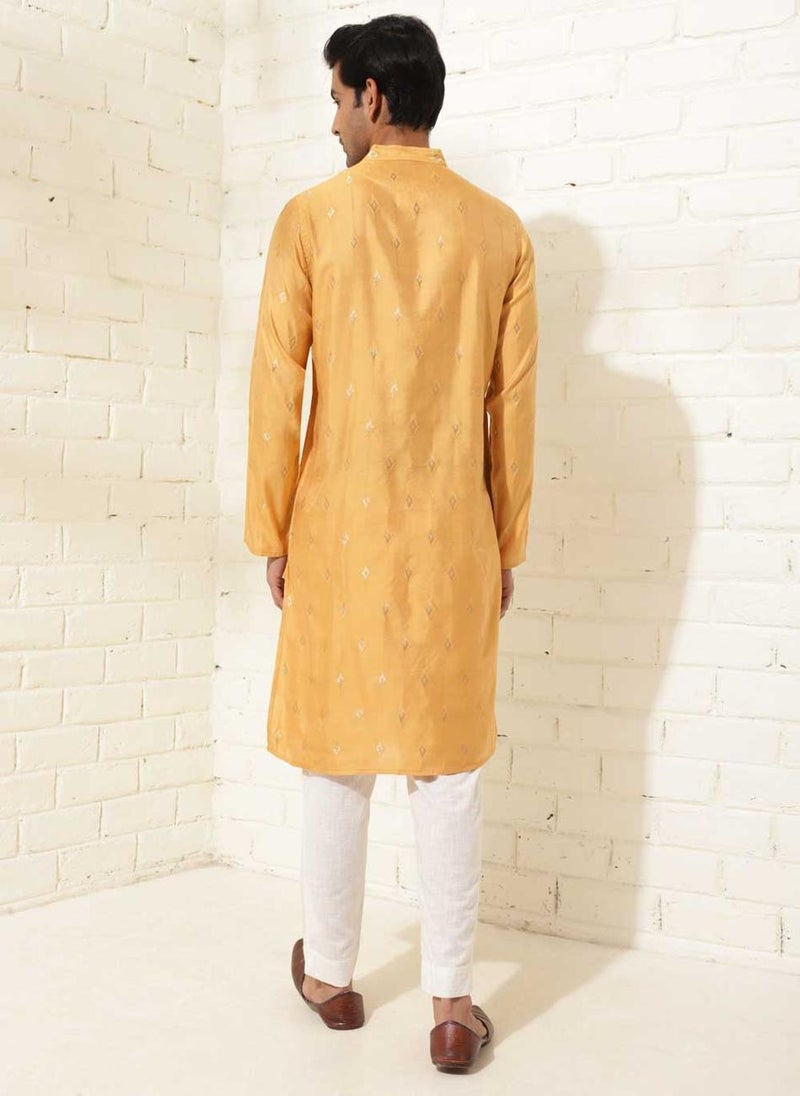 Mustard Viscose Blend Woven Slim Fit Long Kurta