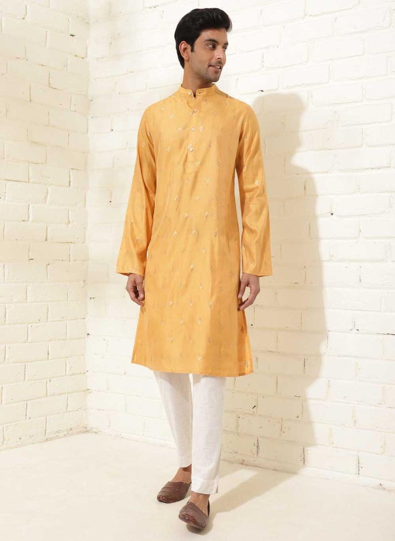 Mustard Viscose Blend Woven Slim Fit Long Kurta