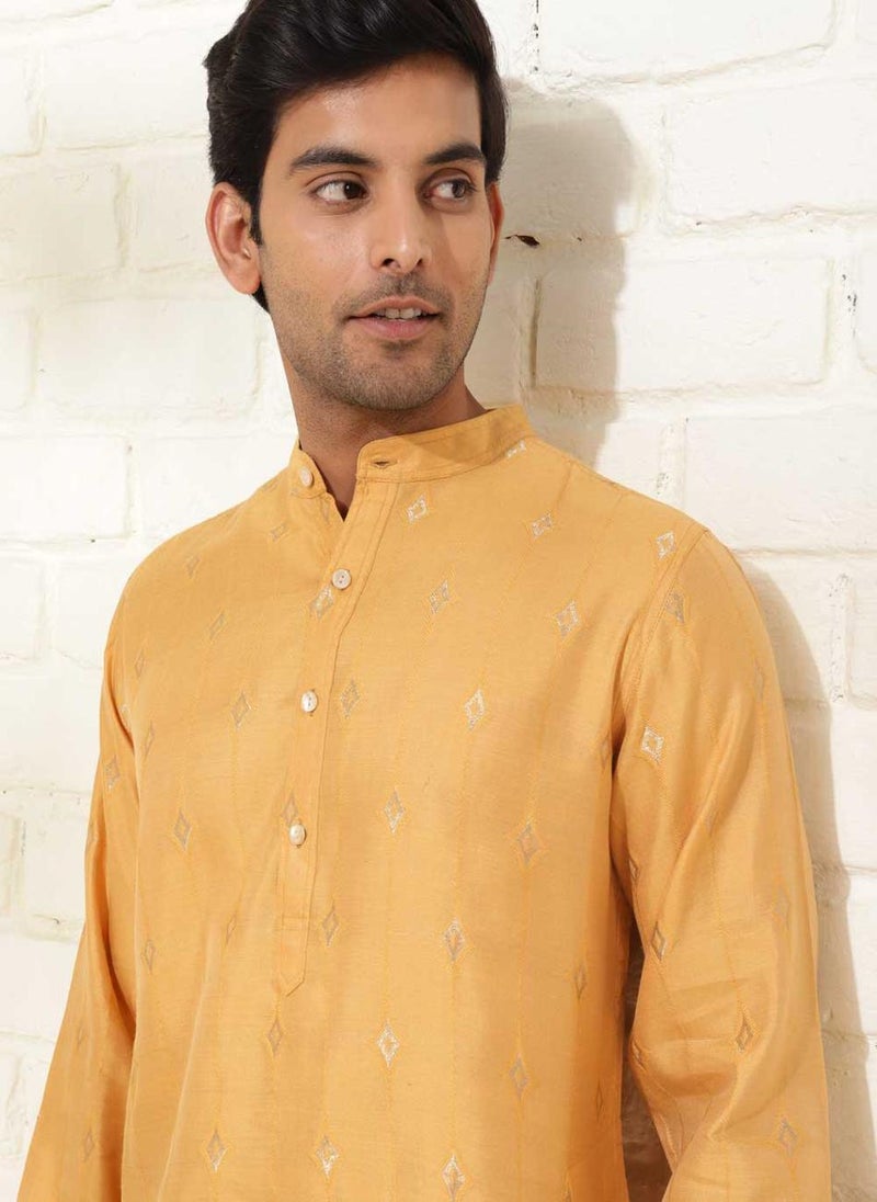 Mustard Viscose Blend Woven Slim Fit Long Kurta