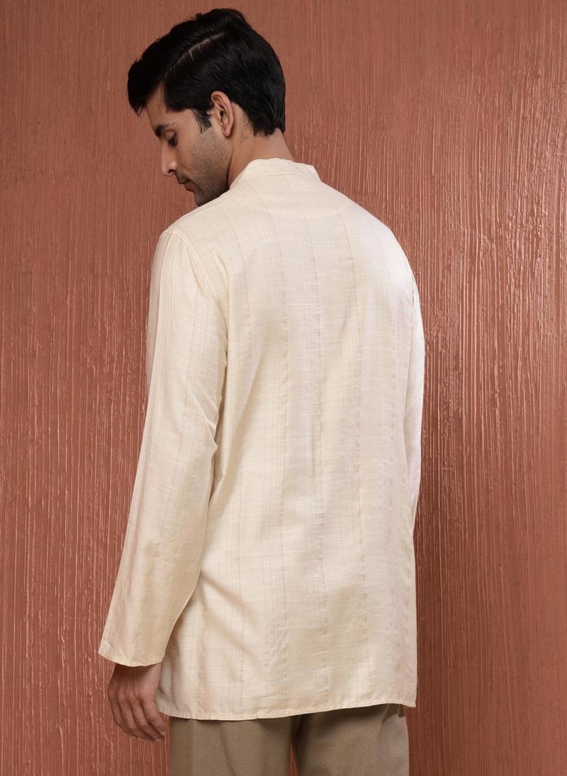 Offwhite Viscose Blend Striped Short Kurta