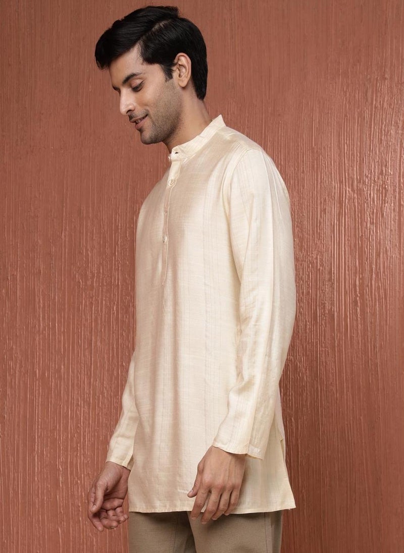 Offwhite Viscose Blend Striped Short Kurta